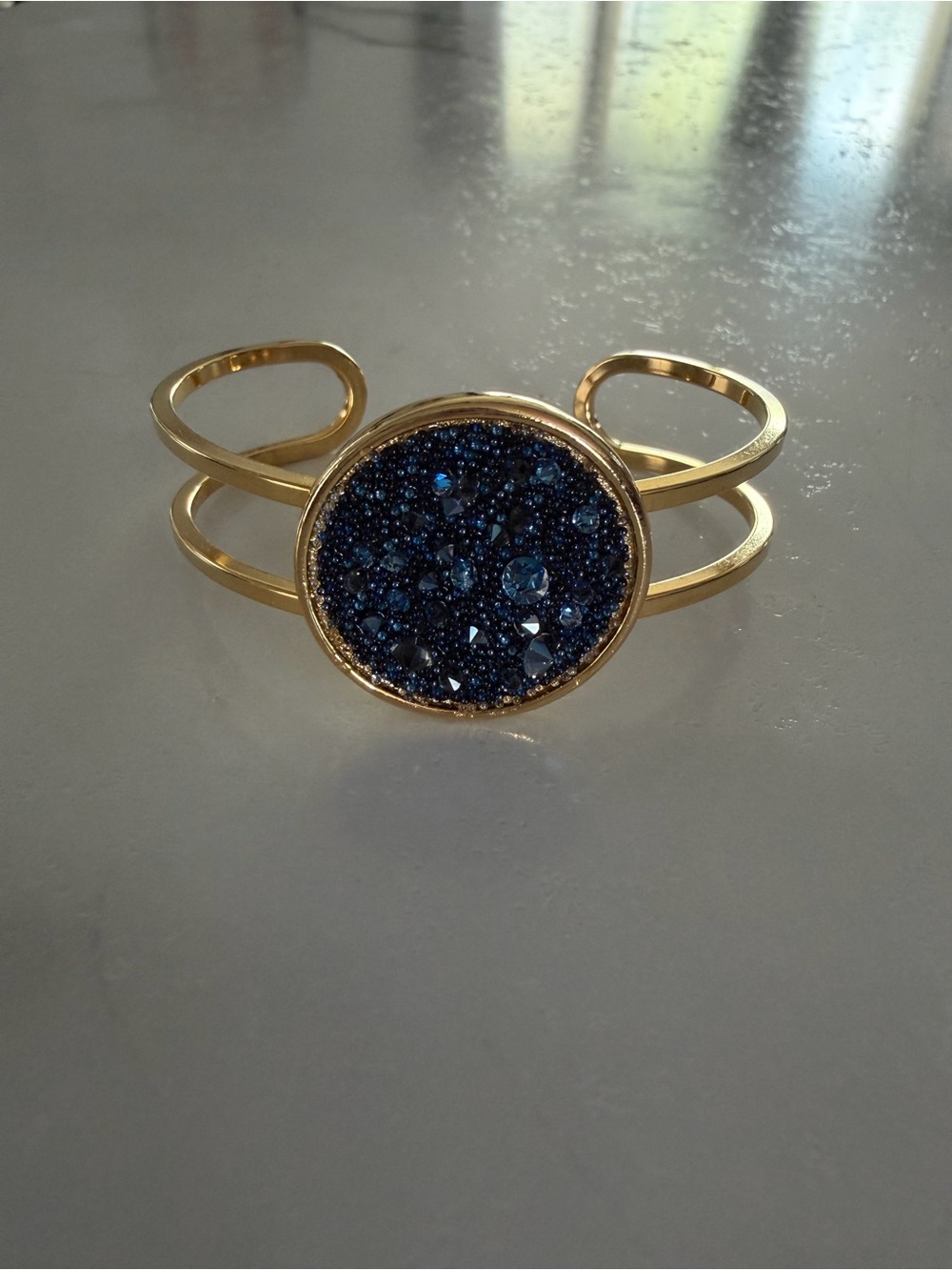 Luca + Danni Gold Cuff with Deep Blue Druzy Center